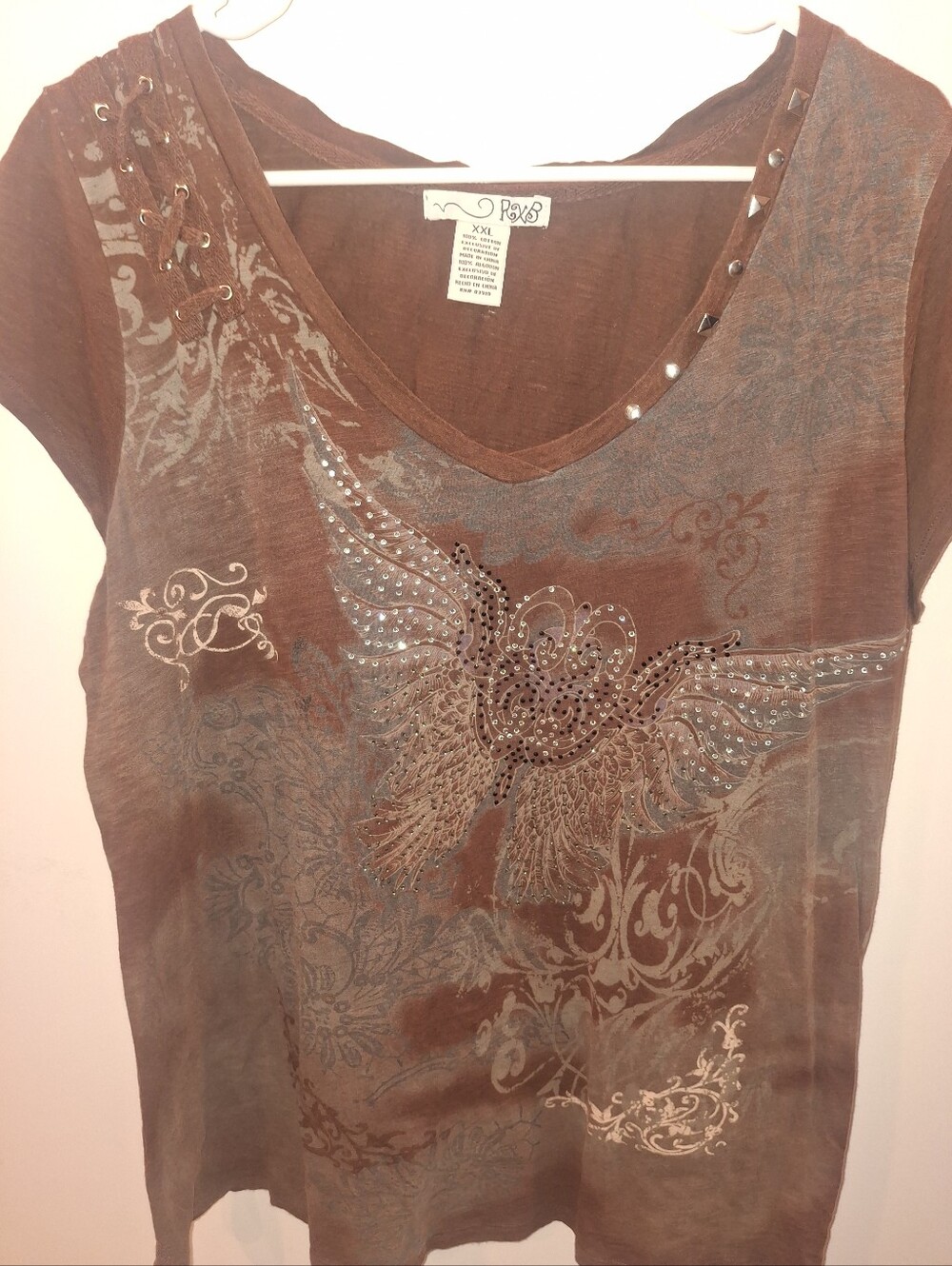RXB Brown Embellished V-Neck Tee